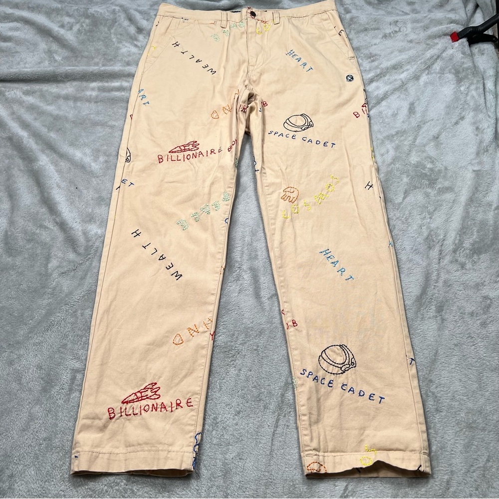 Billionaire Boys Club Thought Bubble Pants Mens 36x34 Croissant Beige Embroidery